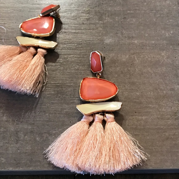 Tassel earrings blush coral statement drops - Picture 4 of 6